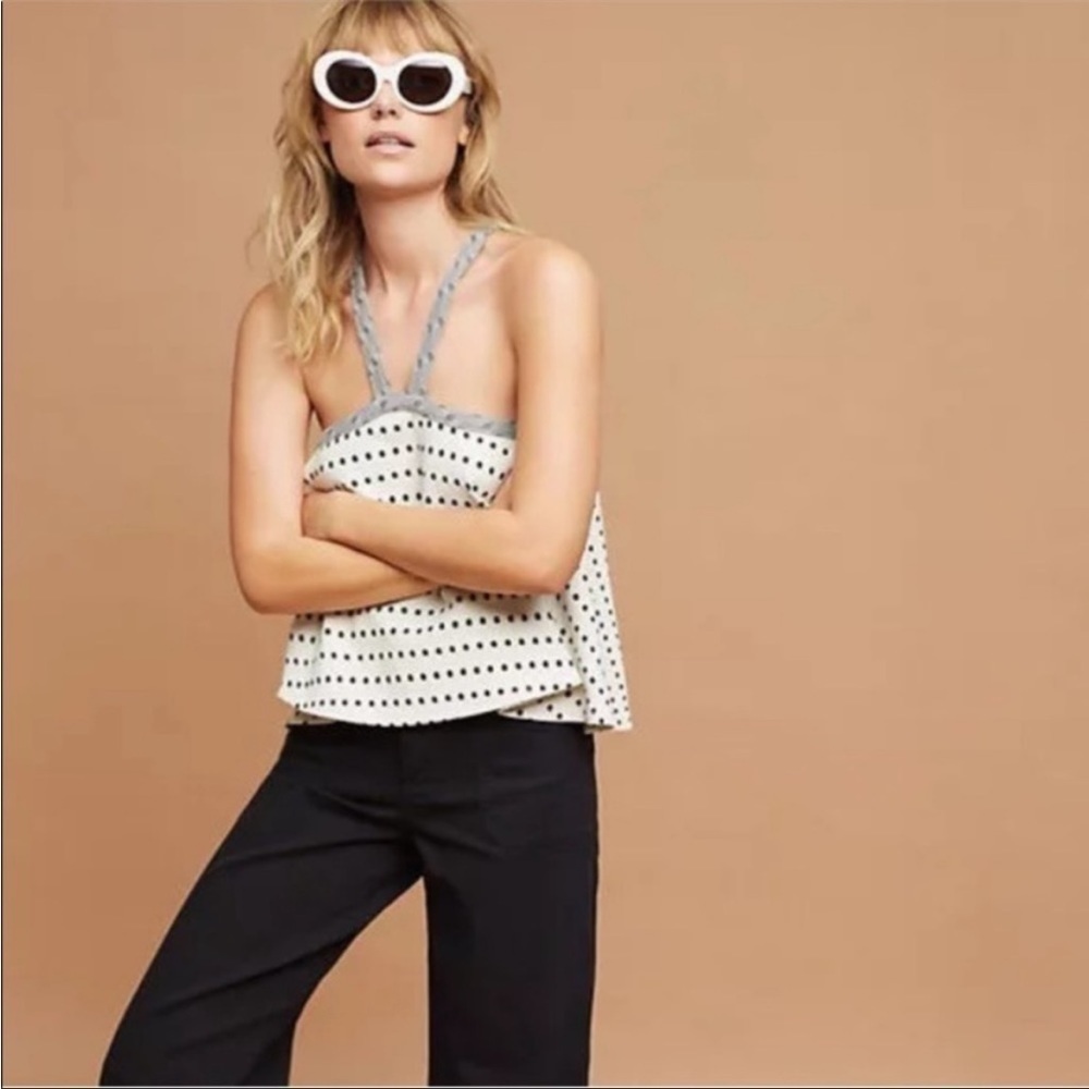 Anthropologie Postmark Gray Cream Polka Dot Swing Tank